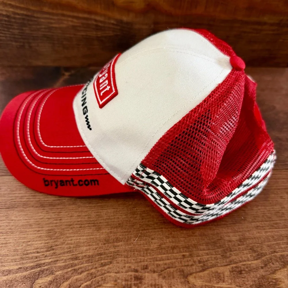 Bryant Racing Trucker Hat Red White Checkered Mesh Snapback Cap Automotive
